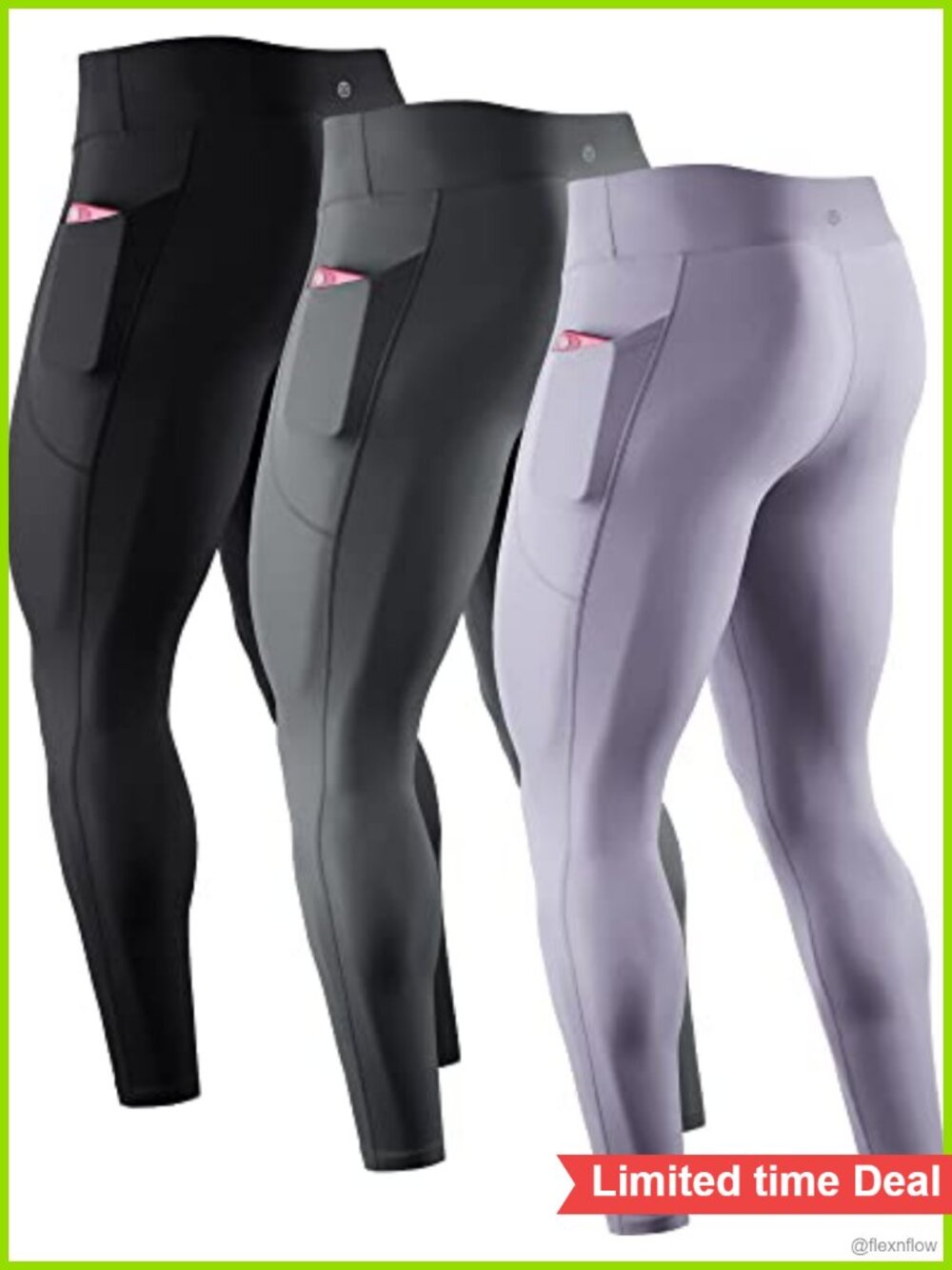 Men's Dry Fit Compression Baselayer Pants Running Tights Leggings with Phone